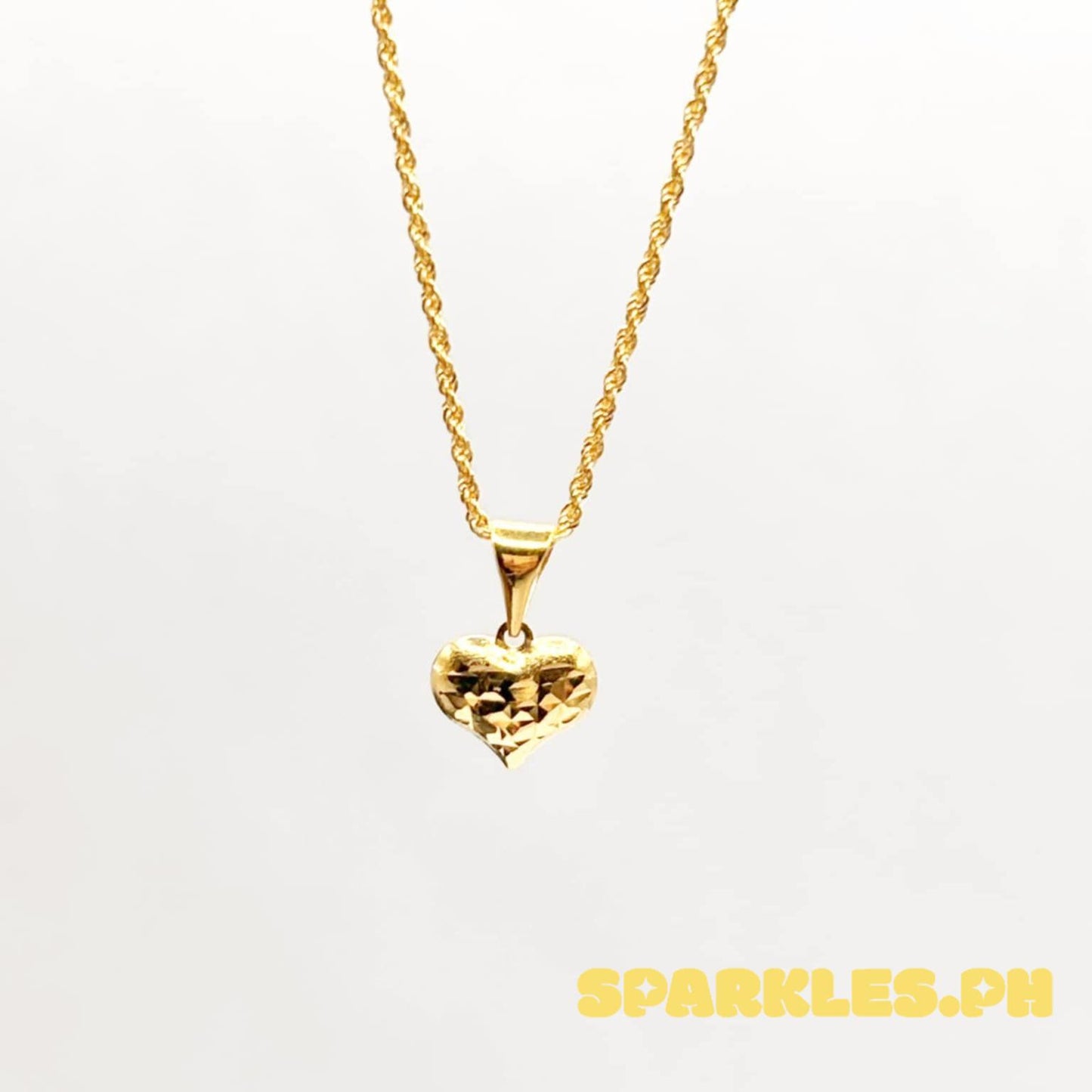 18k Saudi Gold Set Diacut Heart Open Back + Rope Chain 18"