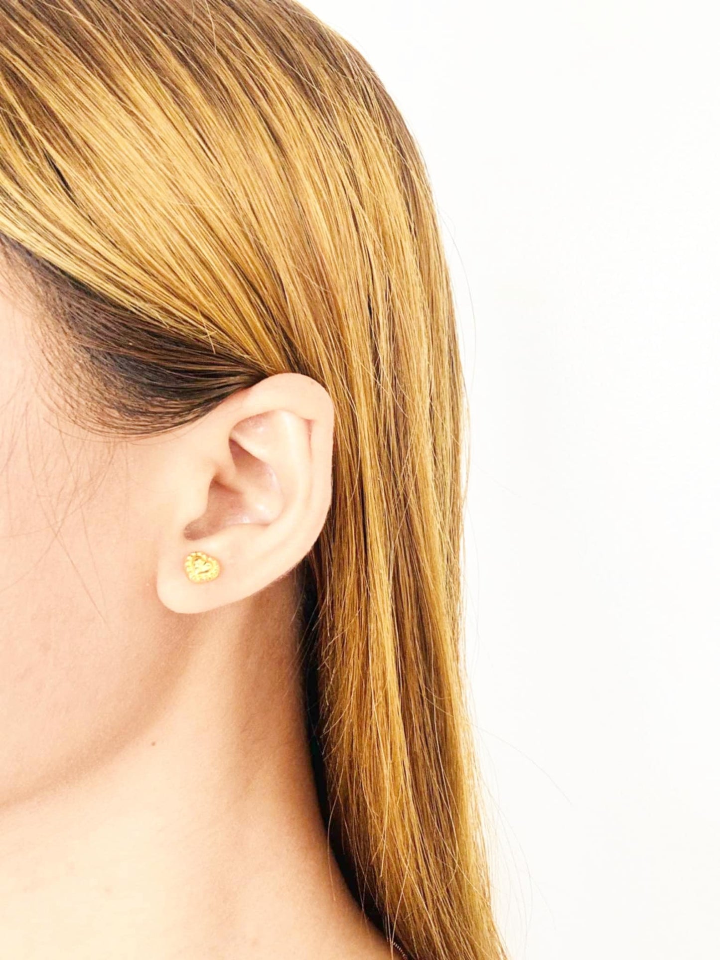18k Saudi Gold Carved Heart Earring - SKU-3NY2C6A1