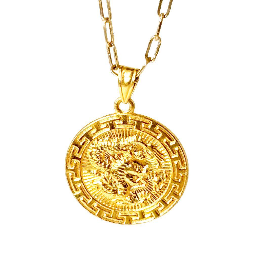 18k Saudi Gold Set Dragon Medallion+ Micro Paper Clip Makapal 20"