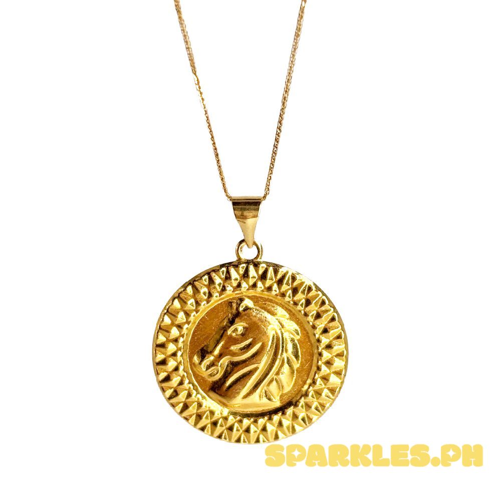 18k Saudi Gold Set Head Horse + Foxtail Chain 18"