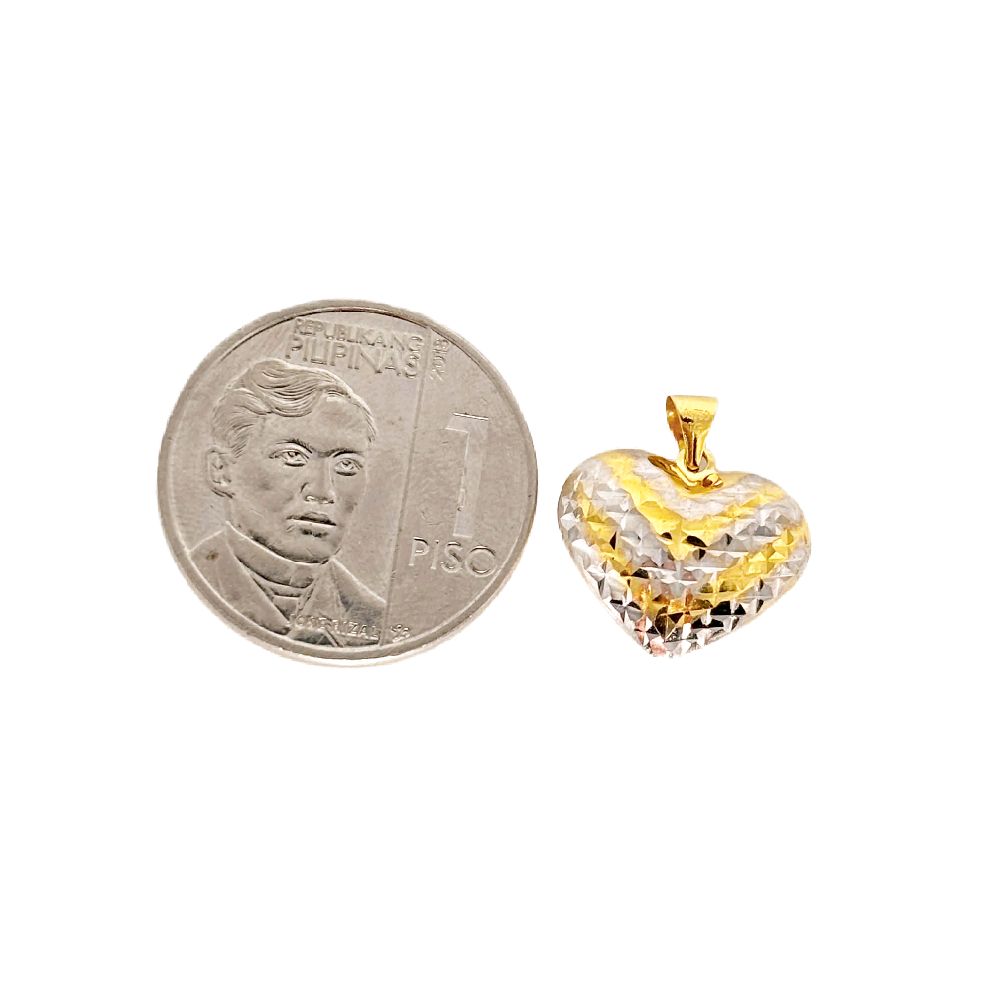 18k Saudi Gold Jumbo 2Tone Heart Pendant - SKU-Q88T2CVI