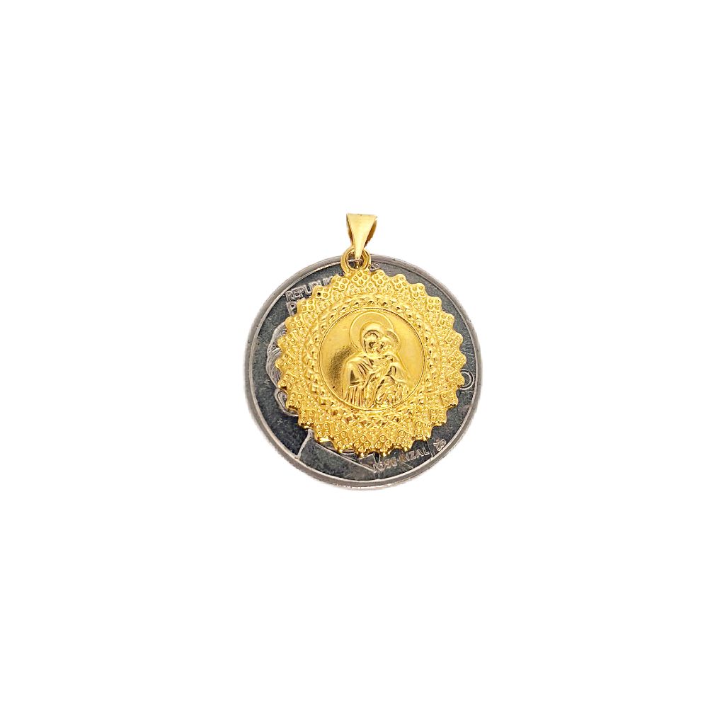 18k Saudi Gold Mary & Child Medallion + Cadena Chain 24"