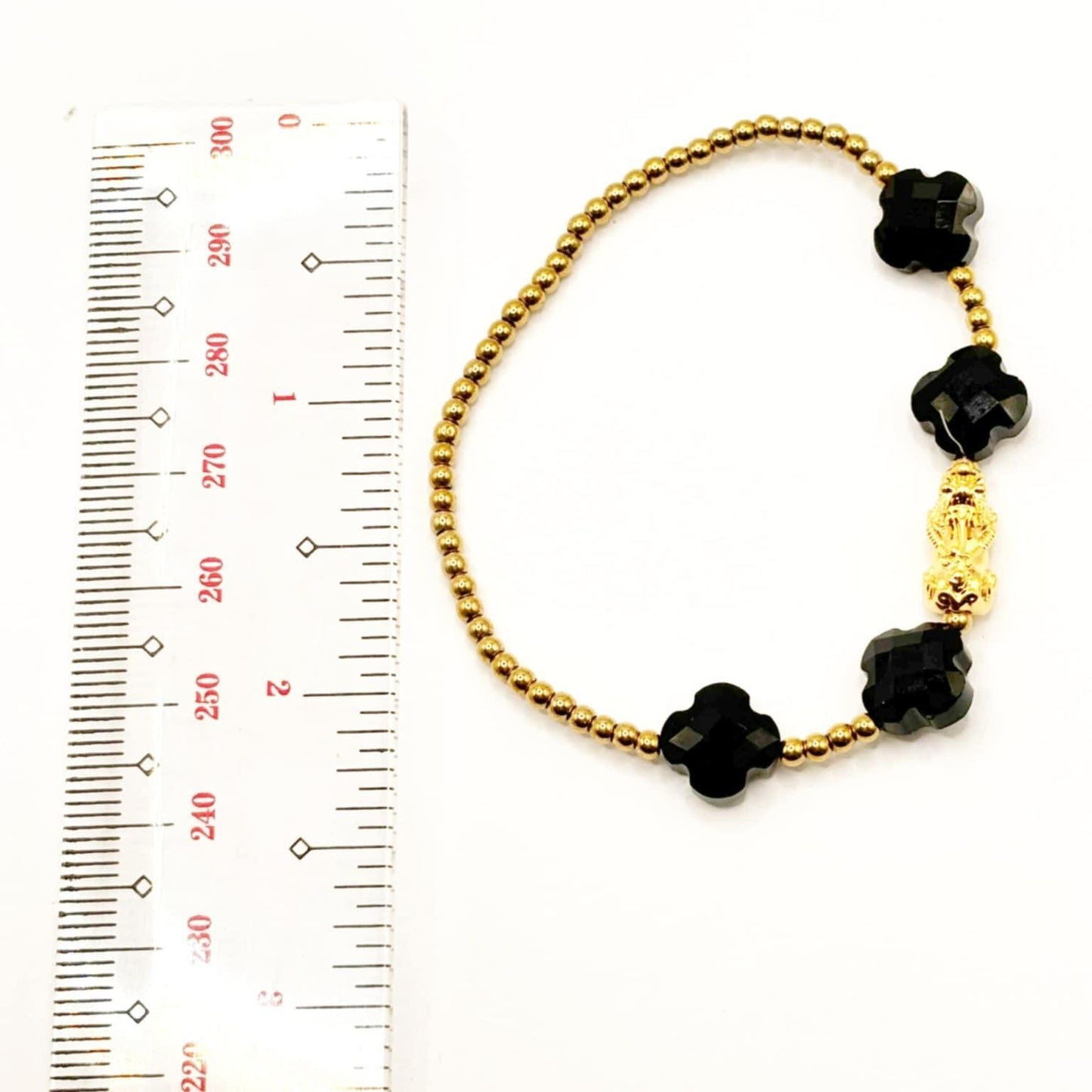 18k Saudi Gold Beaded Crystal Piyao Bracelet - SKU-Q3Y484X3