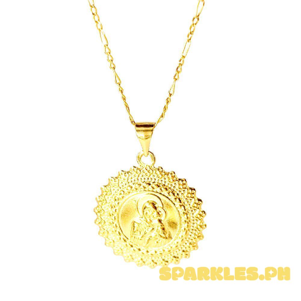 18k Saudi Gold Set Mary & Child Medallion + Figaru Chain 18"