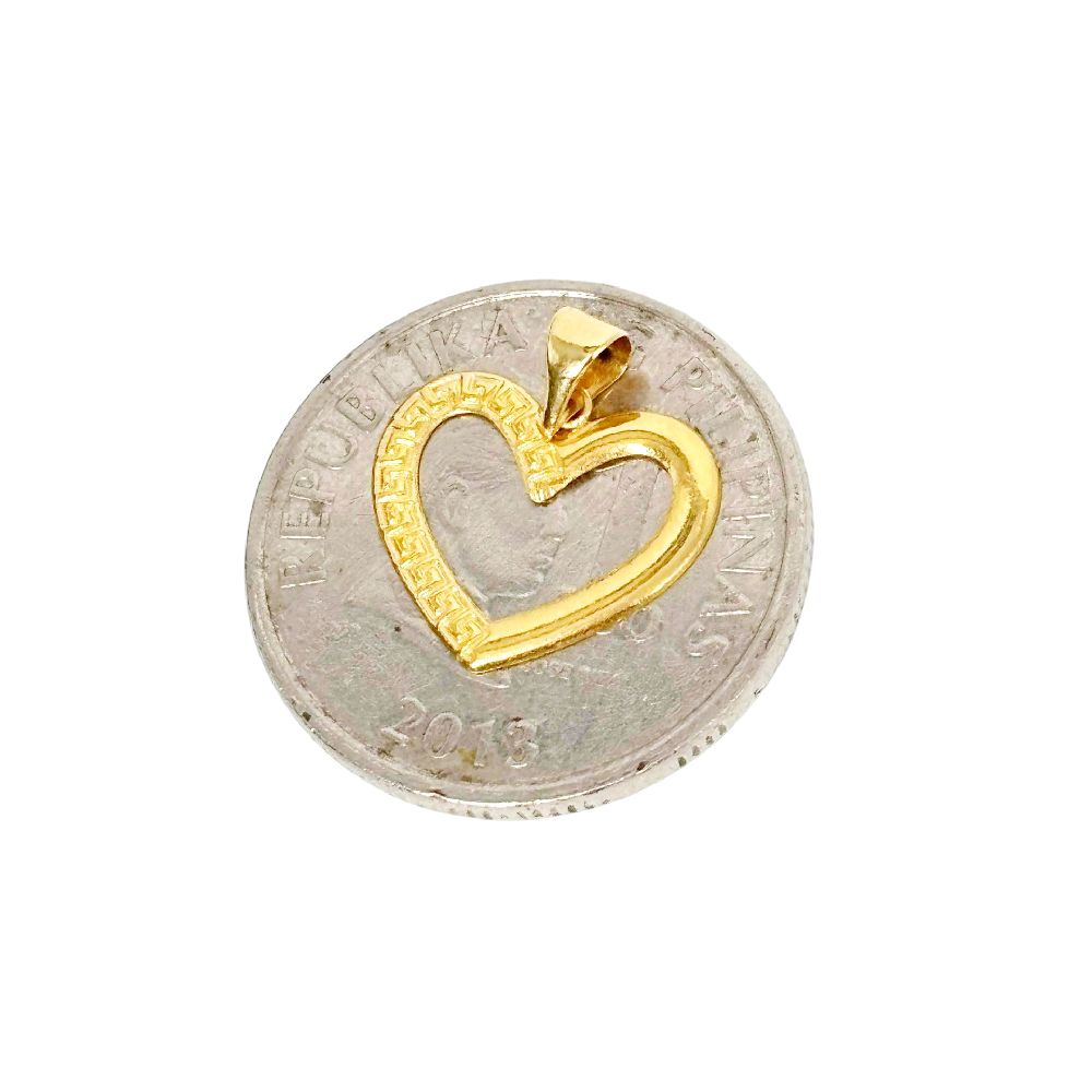 18k Saudi Gold Fen Heart Pendant - SKU-HDMPOQ38