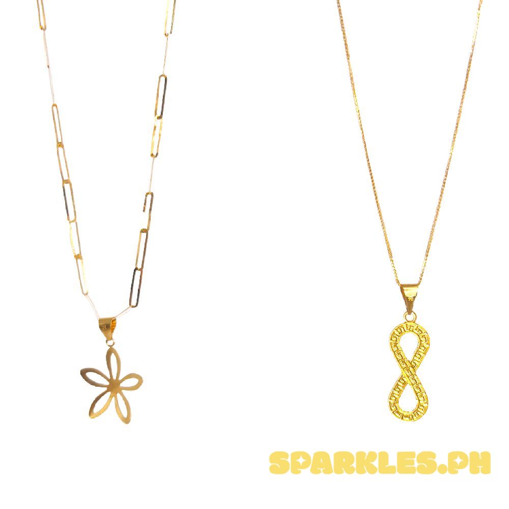 18k Saudi Gold Combo Sets Star Petal + 2×5mm Micro Paperclip 16" & F Style Infinity + Foxtail Chain 18"