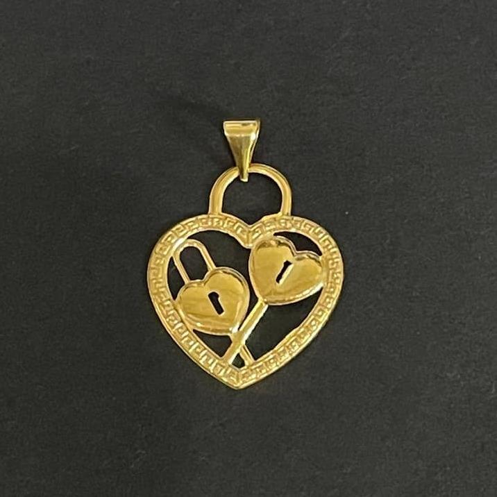 18k Saudi Gold Lock Fenfen Heart Pendant Solid Pawnable