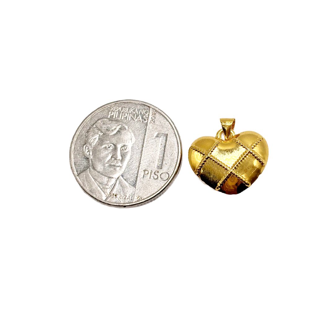 18k Saudi Gold Grid Heart Pendant - SKU-CE9CH1I2