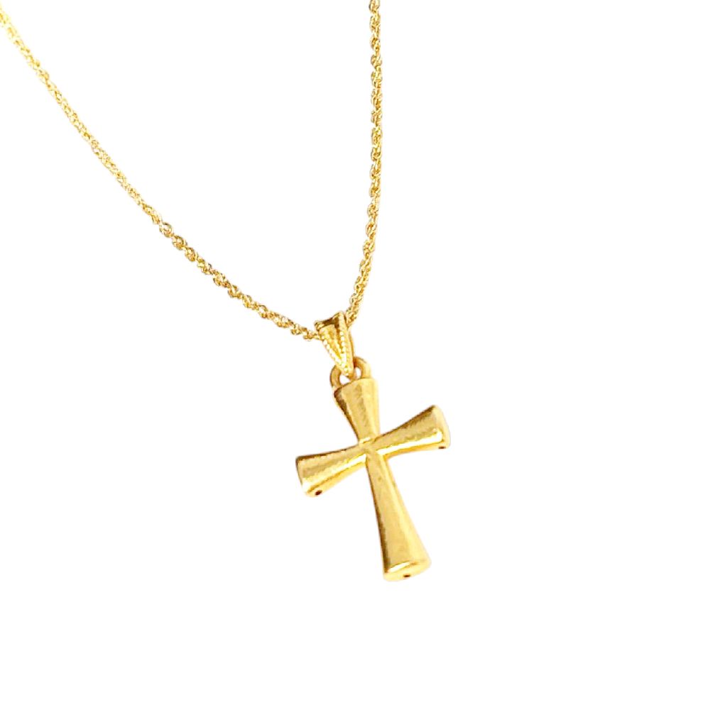18k Saudi Gold Set Cross Ampaw Plain + Rope Chain 16"