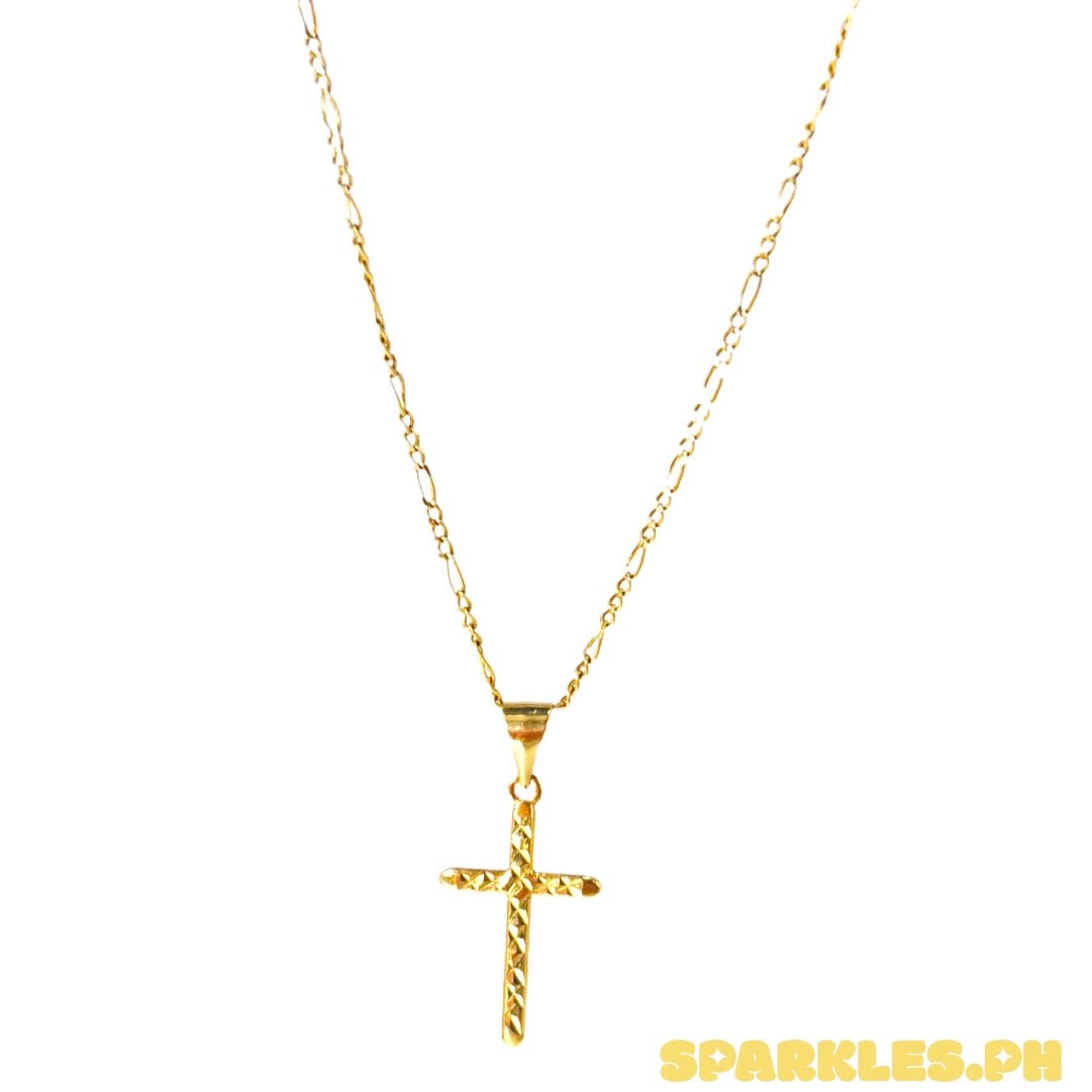 18k Saudi Gold Figaru Chain 20" + 18k Saudi Gold DiaCross Pendant