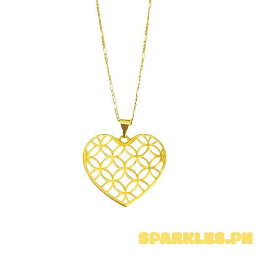 18k Saudi Gold SET Flat Money Catcher Heart + Figaru Chain 16"