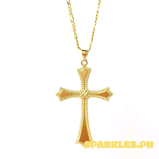 18k Saudi Gold Set Sword Cross + Figaru Chain 18"