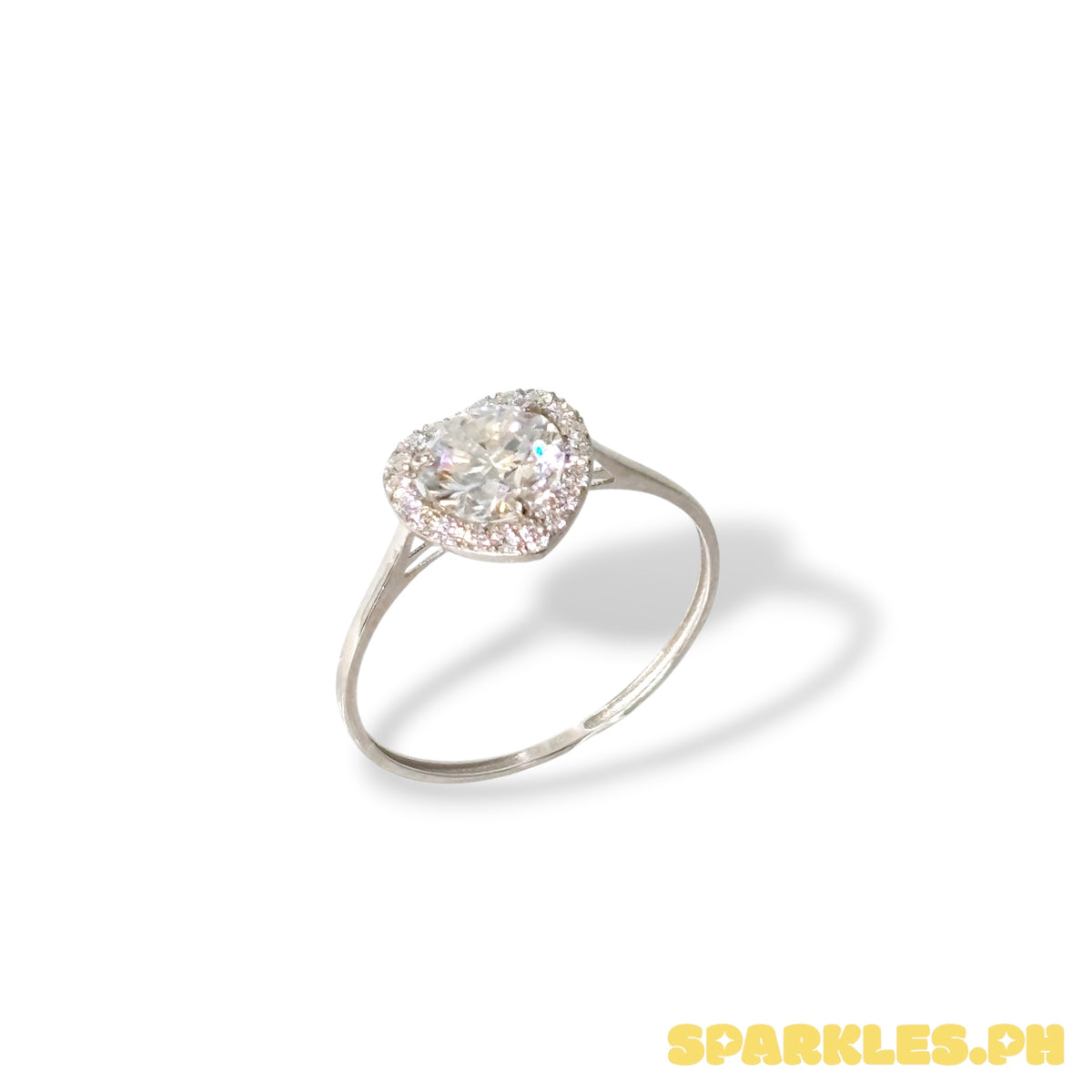 18k Saudi Gold WG Moissanite Heart Ring Size 8