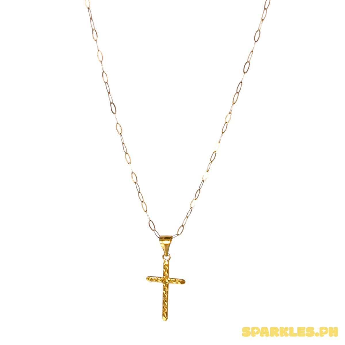 18k Saudi Gold Micro Paperclip Chain 20" + 18k Saudi Gold DiaCross Pendant