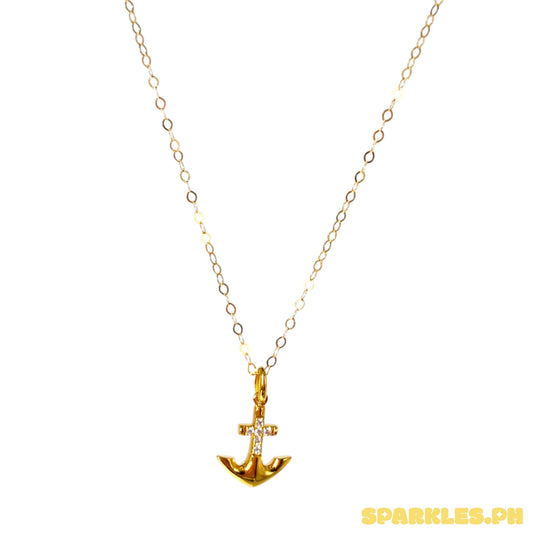 18k Natural Diamond - Yellow Gold Anchor Necklace