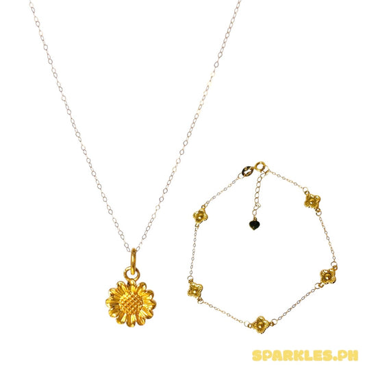 18k Saudi Gold Tauco Chain Level 1 + AMPAW/HOLLOW 18k Saudi Gold Sunflower Style Pendant + 18k Saudi Gold Dazzling Flower Bracelet v1
