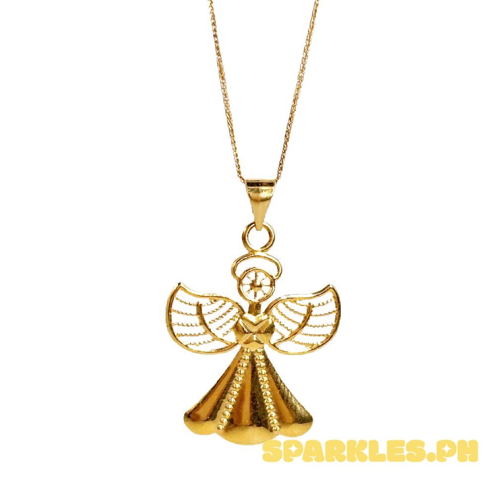 18k Saudi Gold Set Guardian Angel + Foxtail Chain 18"