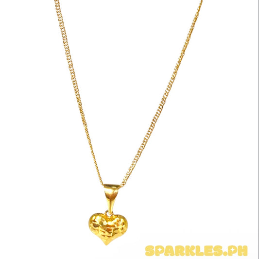 18k Japan Style Chain V1 Solid Saudi Gold Pawnable 18"+18k Saudi Gold Mini Diacut Heart Open Back PENDANT