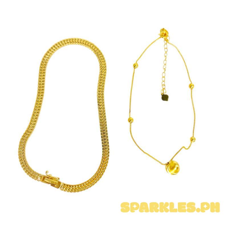 18k Saudi Gold Combo HeartBiz 3.5mm Bracelet 7” + Foxtail Cat Eye Bracelet