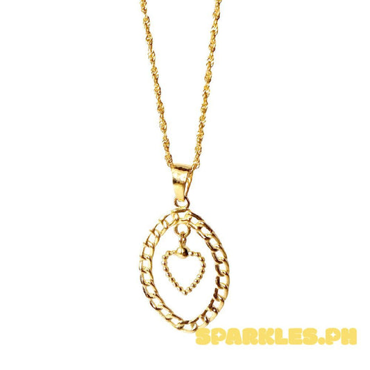 18k Saudi Gold Set Oval Heart + Rope Chain 20"
