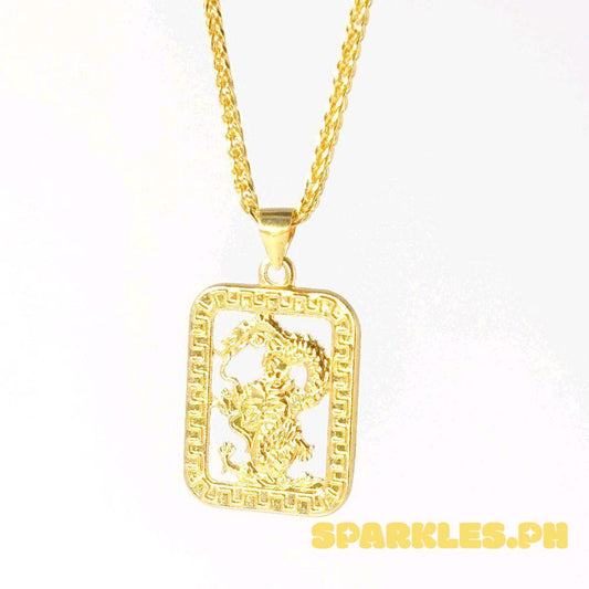 18k Saudi Gold Set Square Dragon + Foxtail Chain Makapal 20"