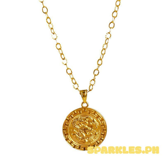 18k Saudi Gold Set Dragon Medallion + Diacut Circle Chain 20”