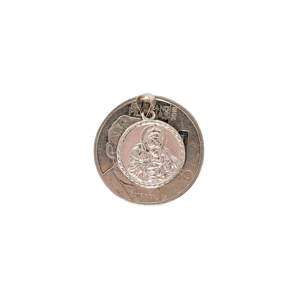 18k Saudi Gold Set White Gold Mary & Child + White Gold Foxtail Chain 18"