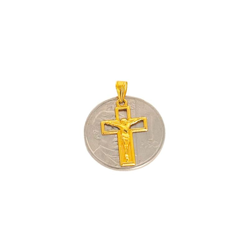 18k Saudi Gold Set Engraved Jesus Cross + Foxtail Chain Makapal 20”
