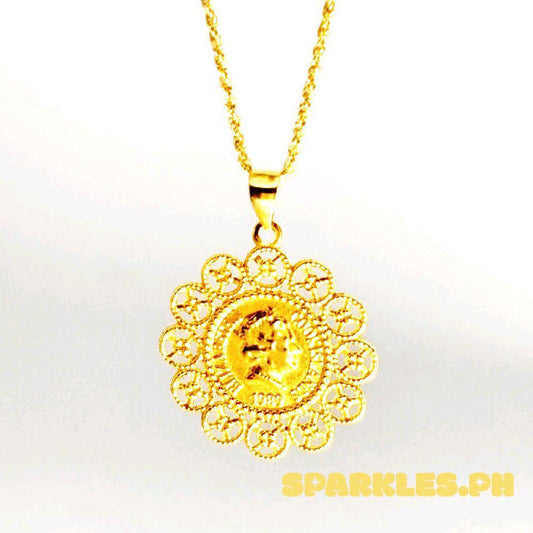 18k Saudi Gold Set Flower Elizabeth + Rope Chain 18"