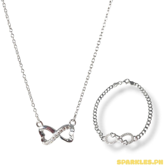 92.5 Sterling Silver - Centered Infinity Necklace + 92.5 Sterling Silver - Infinity Heart Bracelet
