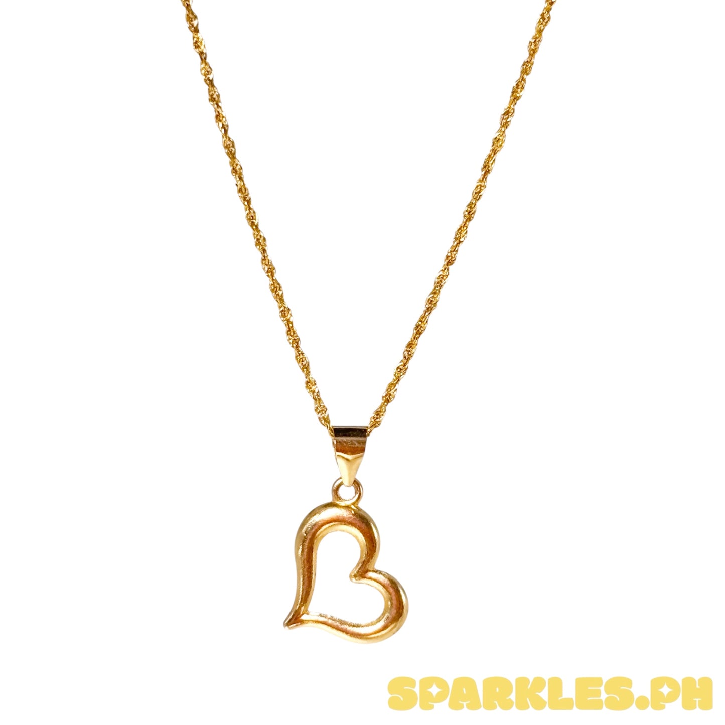 18k Gold 18 inches Rope Chain light weight + 18k Saudi Gold Mini Love PENDANT