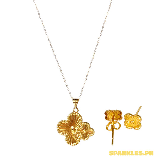 18k Saudi Gold Tauco Chain Level 1 + 18k Saudi Gold Twin Clover Pendant + 18k Clover Stud Gold Pakaw v2