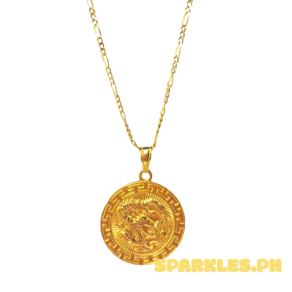 18k Saudi Gold Set Dragon Medallion + Figaru Chain 20"