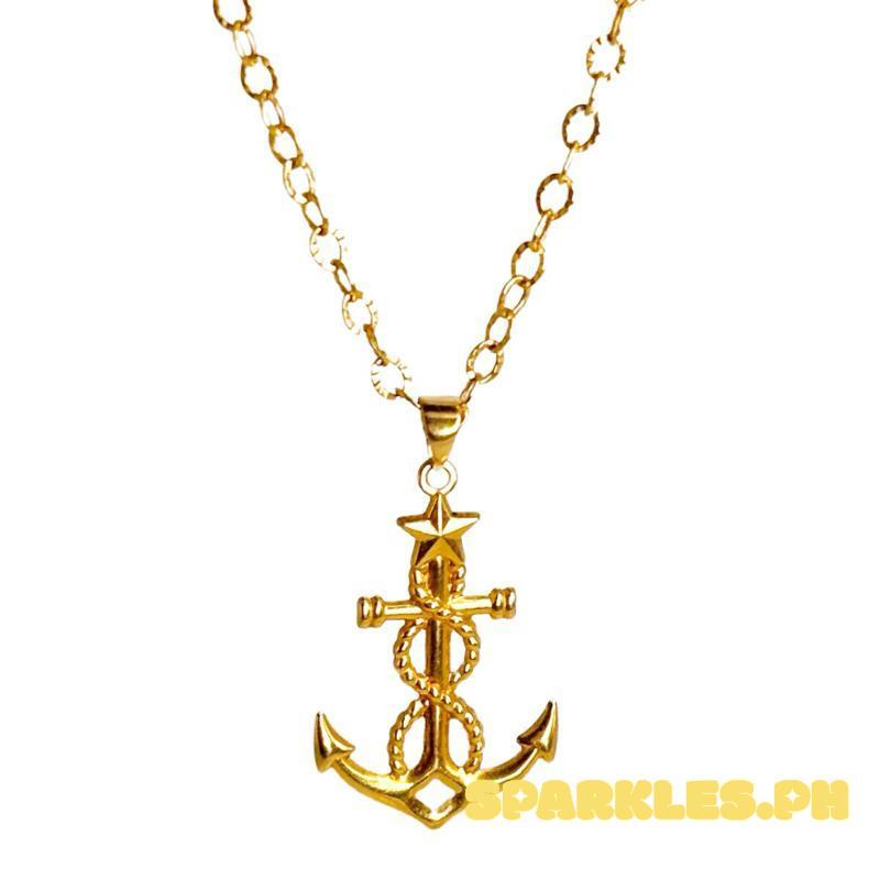 18k Saudi Gold Anchor Star + Diacut Circle Chain 16”