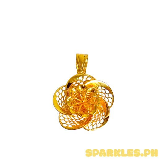 18k Saudi Gold Floral Twist Pendant - SKU-5X2H20WF
