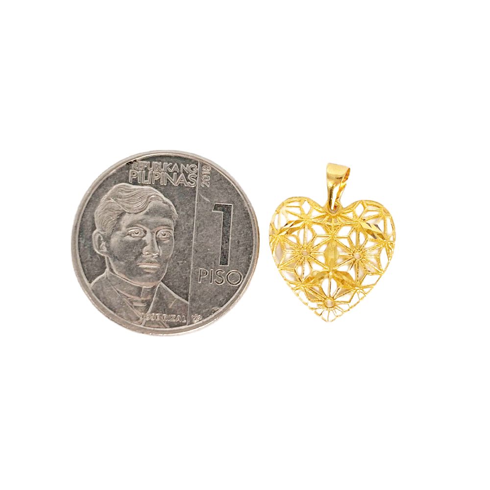 18k Saudi Gold Filigree Heart Pendant - SKU-RO1SSNDK