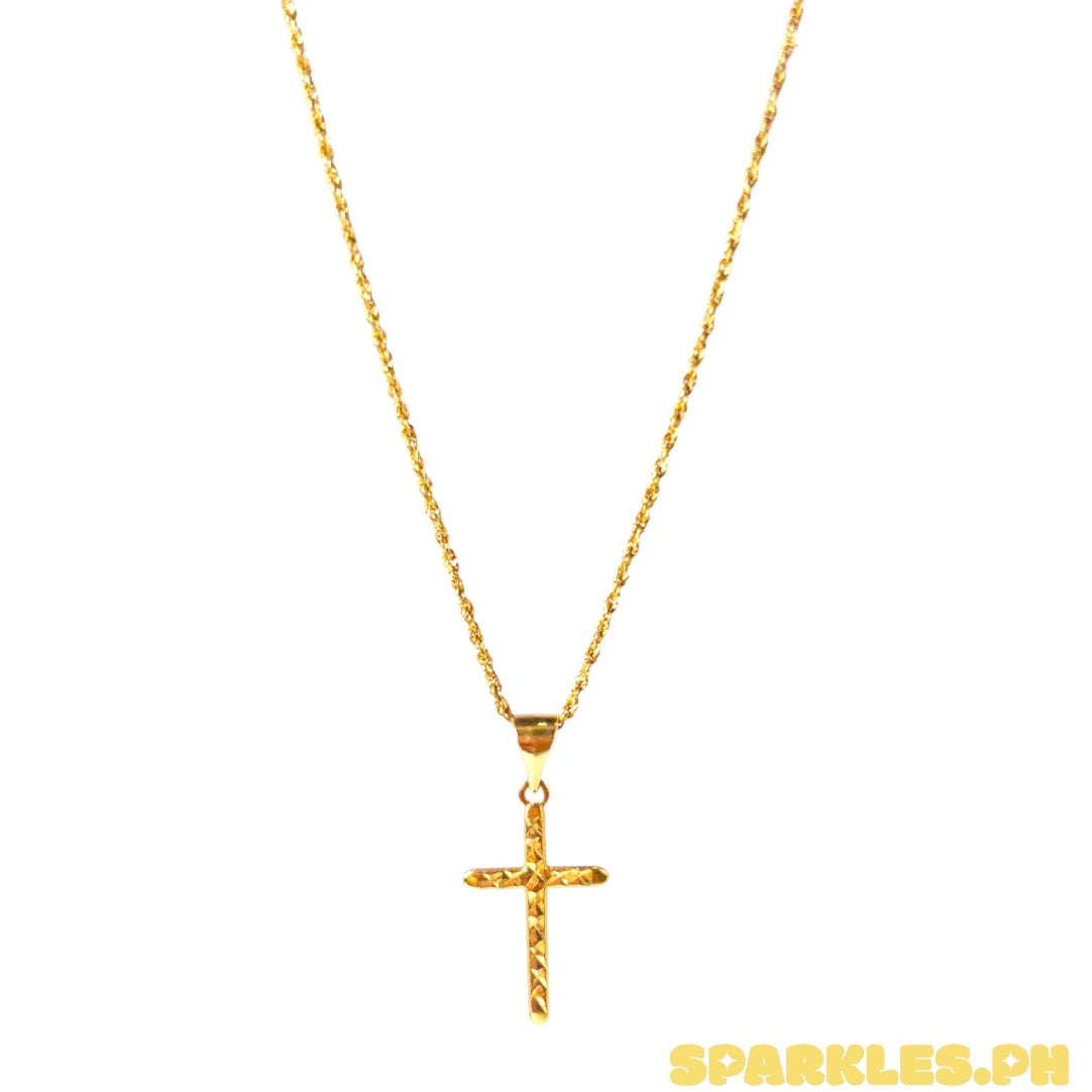 18k Saudi Gold Rope Chain 20" + 18k Saudi Gold DiaCross Pendant
