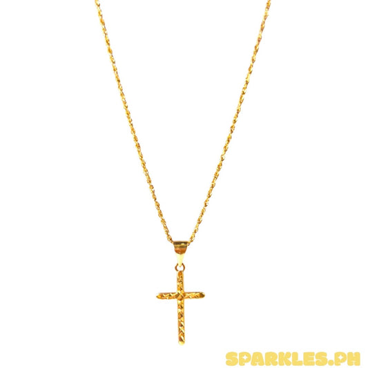 18k Saudi Gold Rope Chain 20" + 18k Saudi Gold DiaCross Pendant