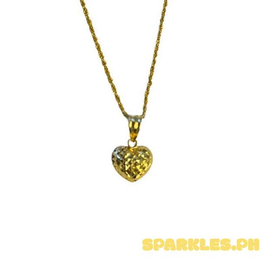 18k Saudi Gold Set Dazzling Heart Open + Rope Chain 16”