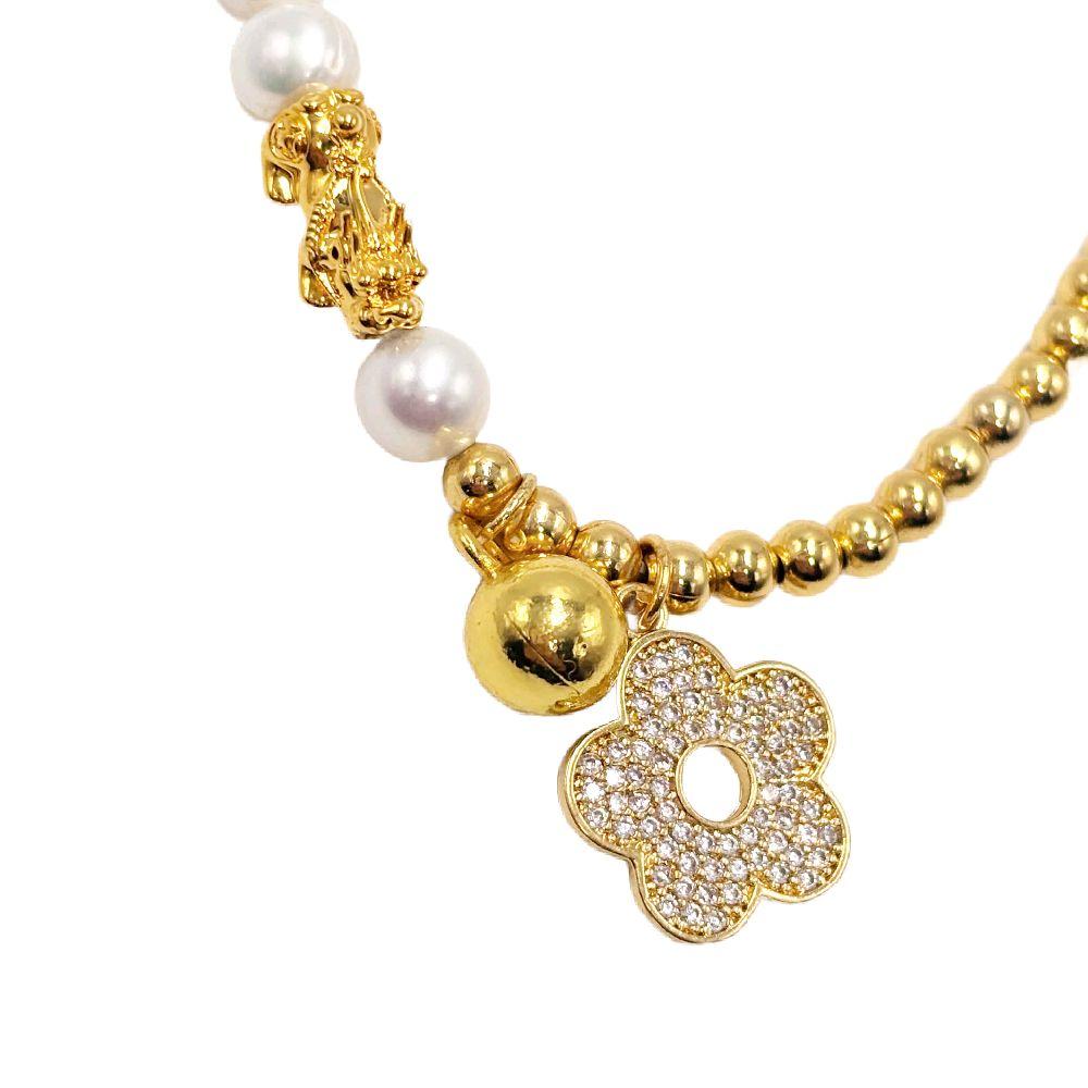 NOT PAWNABLE - 18k Saudi Gold Flower Pearl Piyao Bracelet - SKU-CFOMA04G8
