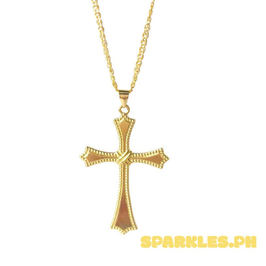 18k Saudi Gold Set Sword Cross + Tauco Knot Chain 18" Manipis