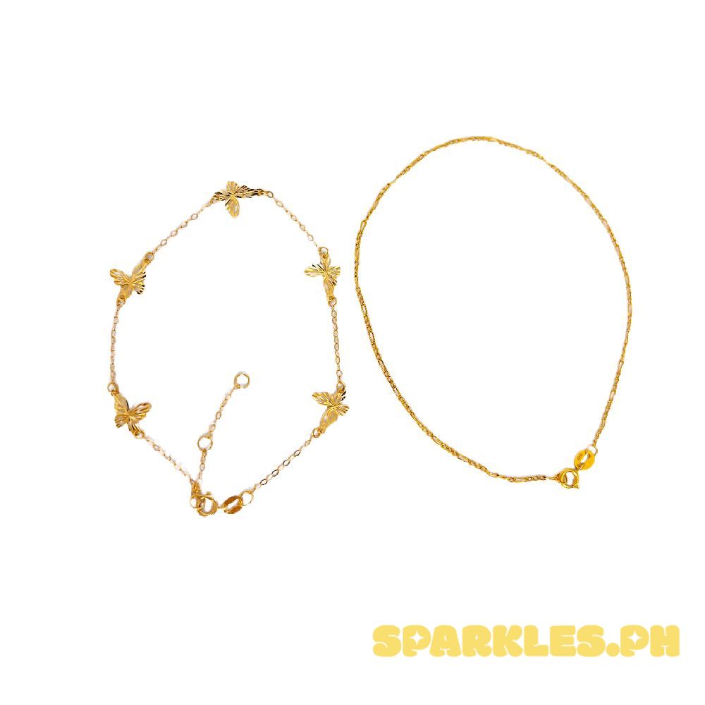 18k Saudi Gold Combo Mariposa Bracelet & Figaru Bracelet