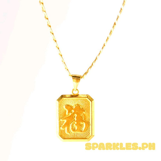 18k Saudi Gold Set Tag Pendant + Cadena Chain 18" Makapal