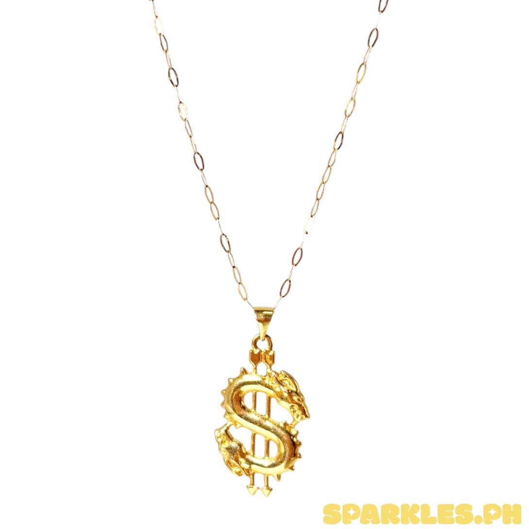 18k Saudi Gold Micro Paperclip Chain 20" + 18k Saudi Gold Dollar Pendant