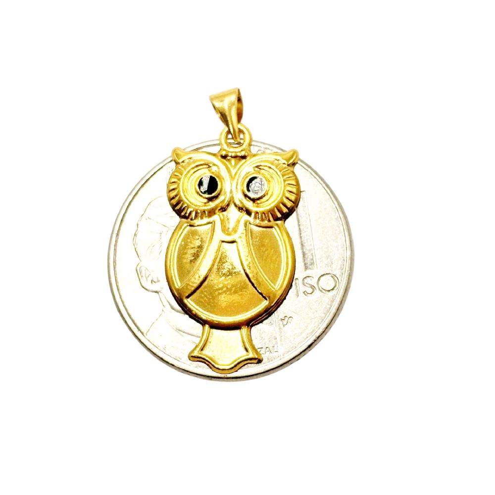 18k Saudi Gold Owl Pendant - SKU-Z4H4SVA5