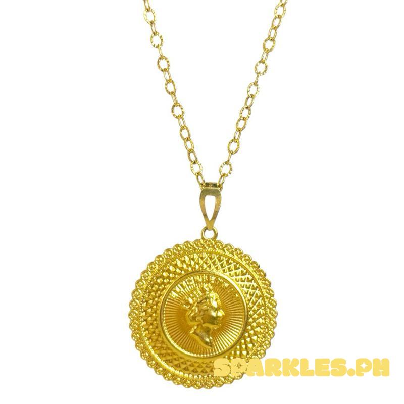 18k Saudi Gold Set Jumbo Queen Elizabeth Medallion + Diacut Circle Chain 20”