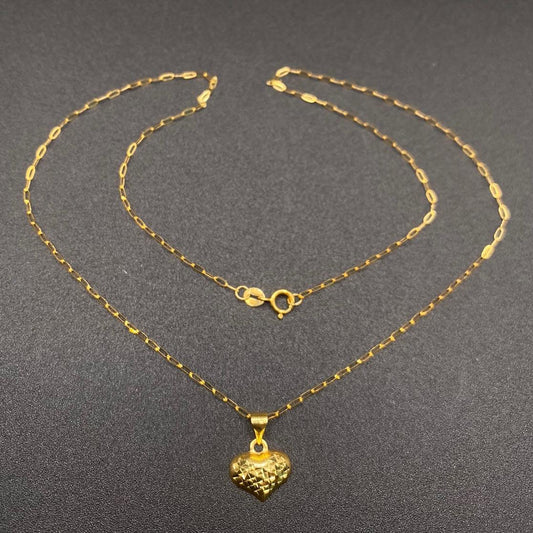 18k Saudi Gold 16” Micro Heart Diacut Open Back Lightweight Solid Necklace Pawnable