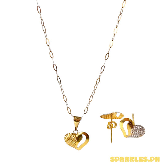 18k Saudi Gold Micro Paperclip Chain 16” + 18k Saudi Gold Broken Heart Pendant + 18k Saudi Gold 2Tone Broken Heart Earring