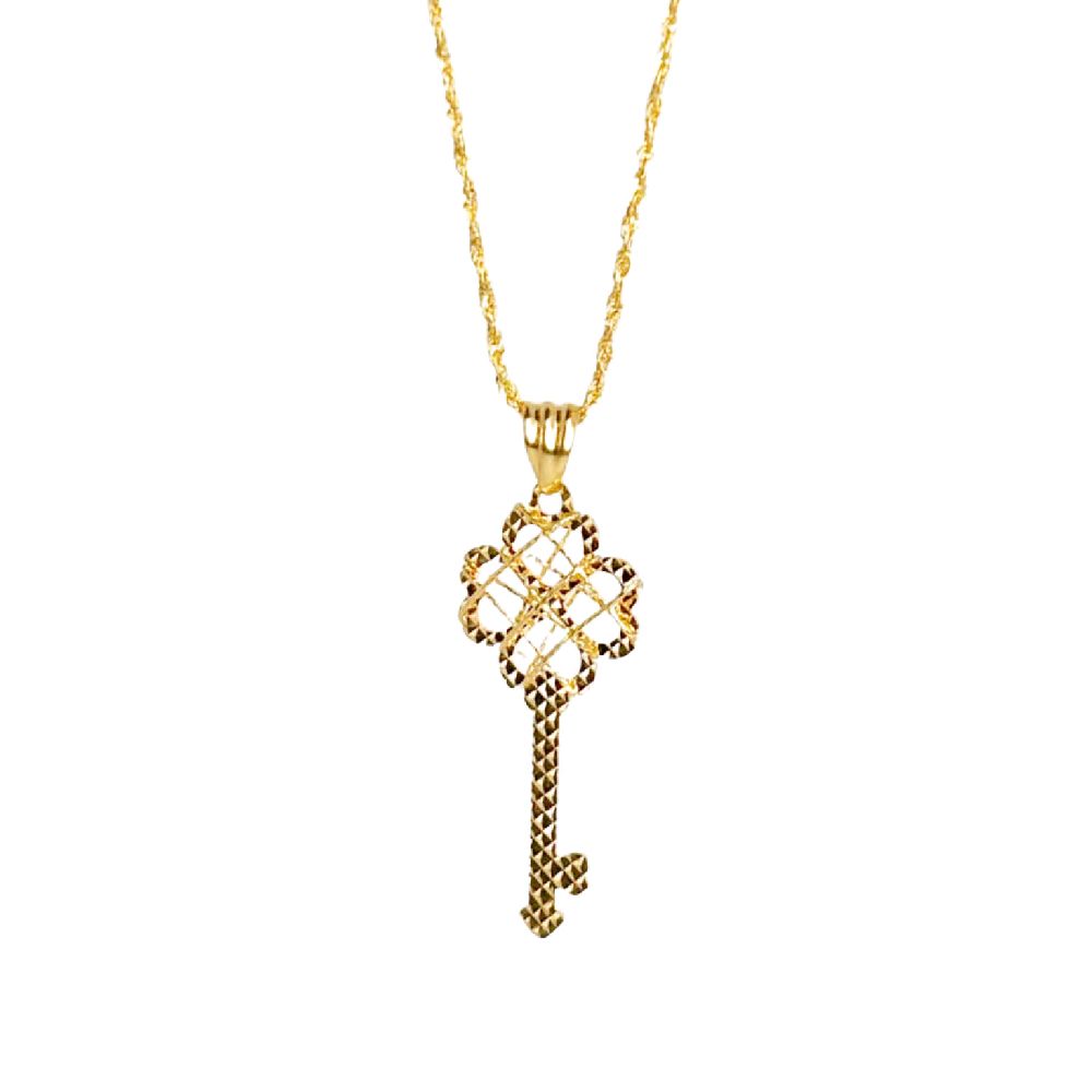18k Saudi Gold Set Flower Key + Rope Chain 20"
