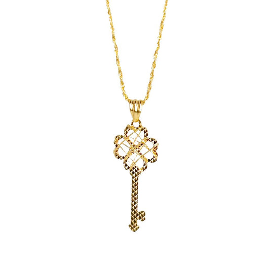18k Saudi Gold Set Flower Key + Rope Chain 20"